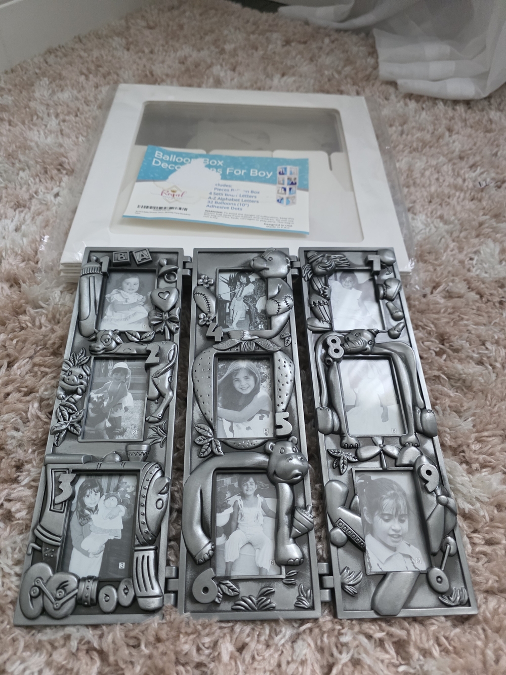 Silver Tone Kids Numbered Multi-Photo Frames And Deco.